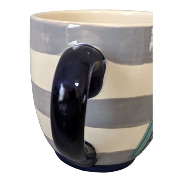 Laura Kirkland Life is better at the beach coffee mug 4.5 in gray white blue - Picture 4 of 8